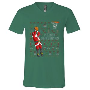 Merry Swishmas Ugly Christmas Basketball Christmas V-Neck T-Shirt