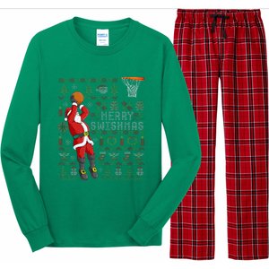 Merry Swishmas Ugly Christmas Basketball Christmas Long Sleeve Pajama Set