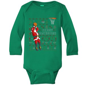 Merry Swishmas Ugly Christmas Basketball Christmas Baby Long Sleeve Bodysuit