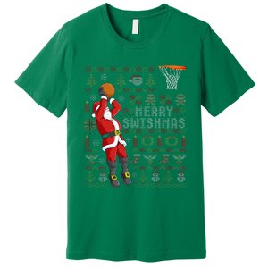 Merry Swishmas Ugly Christmas Basketball Christmas Premium T-Shirt