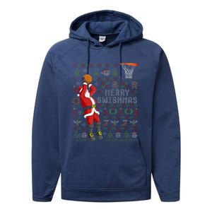 Merry Swishmas Ugly Christmas Basketball Christmas Performance Fleece Hoodie