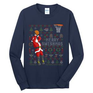 Merry Swishmas Ugly Christmas Basketball Christmas Tall Long Sleeve T-Shirt