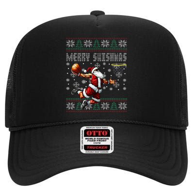 Merry Swishmas Ugly Christmas Basketball Christmas High Crown Mesh Back Trucker Hat