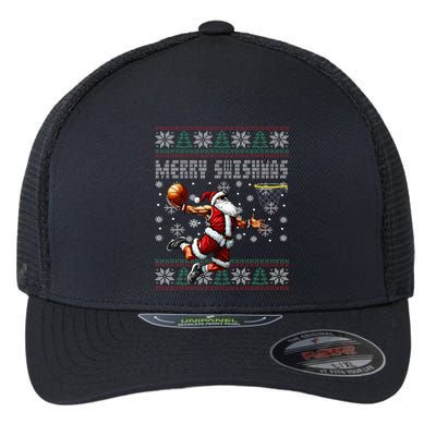 Merry Swishmas Ugly Christmas Basketball Christmas Flexfit Unipanel Trucker Cap