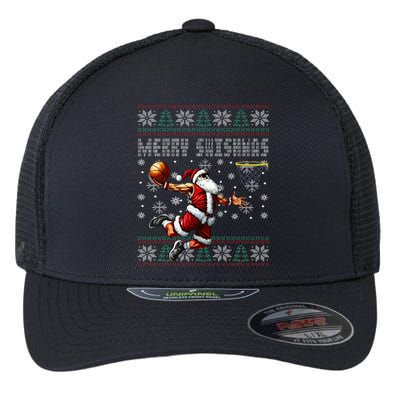 Merry Swishmas Ugly Christmas Basketball Christmas Flexfit Unipanel Trucker Cap