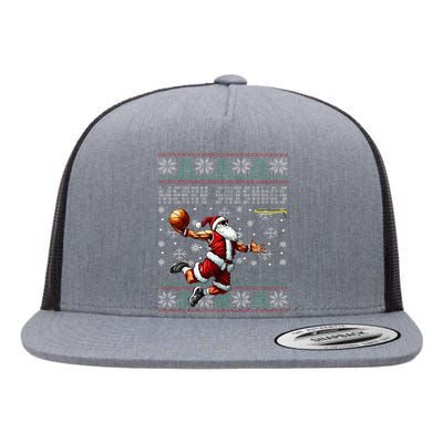 Merry Swishmas Ugly Christmas Basketball Christmas Flat Bill Trucker Hat