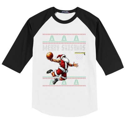Merry Swishmas Ugly Christmas Basketball Christmas Baseball Sleeve Shirt