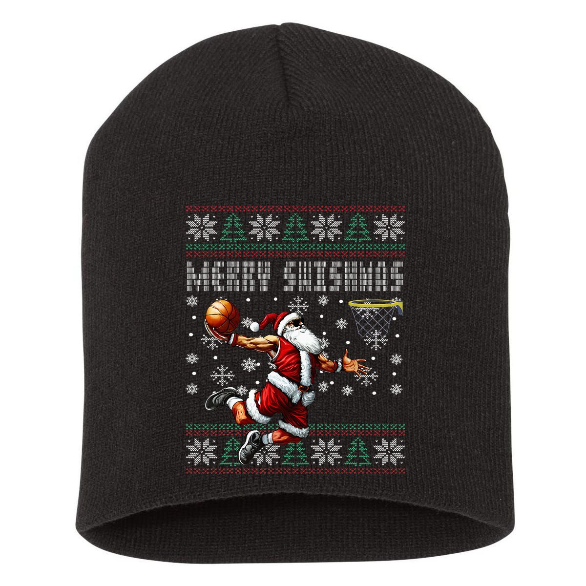 Merry Swishmas Ugly Christmas Basketball Christmas Short Acrylic Beanie