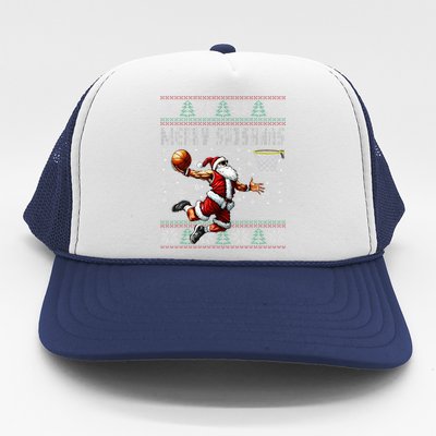 Merry Swishmas Ugly Christmas Basketball Christmas Trucker Hat