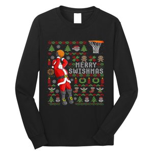 Merry Swishmas Ugly Christmas Basketball Christmas Long Sleeve Shirt