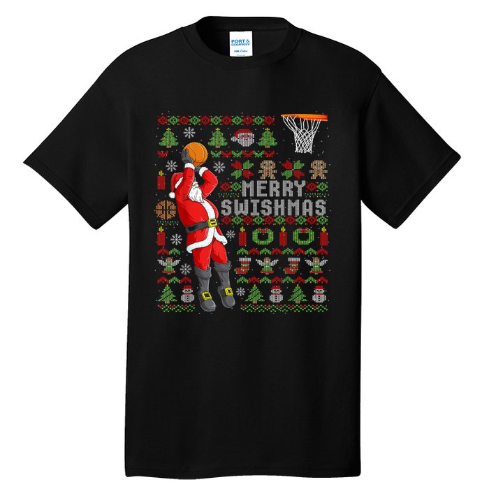 Merry Swishmas Ugly Christmas Basketball Christmas Tall T-Shirt