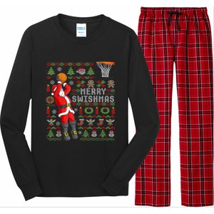 Merry Swishmas Ugly Christmas Basketball Christmas Long Sleeve Pajama Set