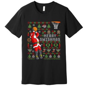 Merry Swishmas Ugly Christmas Basketball Christmas Premium T-Shirt