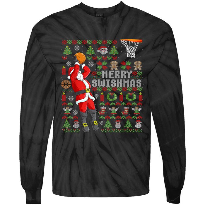 Merry Swishmas Ugly Christmas Basketball Christmas Tie-Dye Long Sleeve Shirt