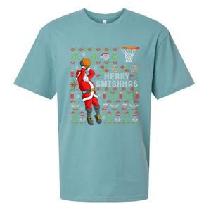 Merry Swishmas Ugly Christmas Basketball Christmas Sueded Cloud Jersey T-Shirt