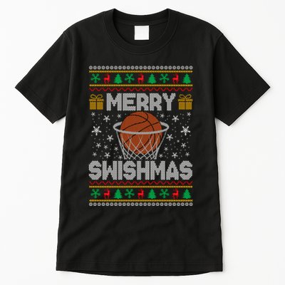 Merry Swishmas Ugly Christmas Sweater Basketball Christmas Sweatshirt Tall T-Shirt