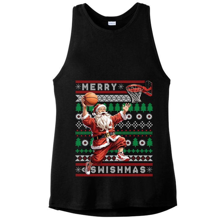 Merry Swishmas Ugly Christmas Basketball Christmas Ladies PosiCharge Tri-Blend Wicking Tank