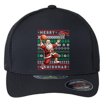 Merry Swishmas Ugly Christmas Basketball Christmas Flexfit Unipanel Trucker Cap