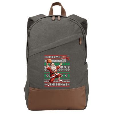 Merry Swishmas Ugly Christmas Basketball Christmas Cotton Canvas Backpack
