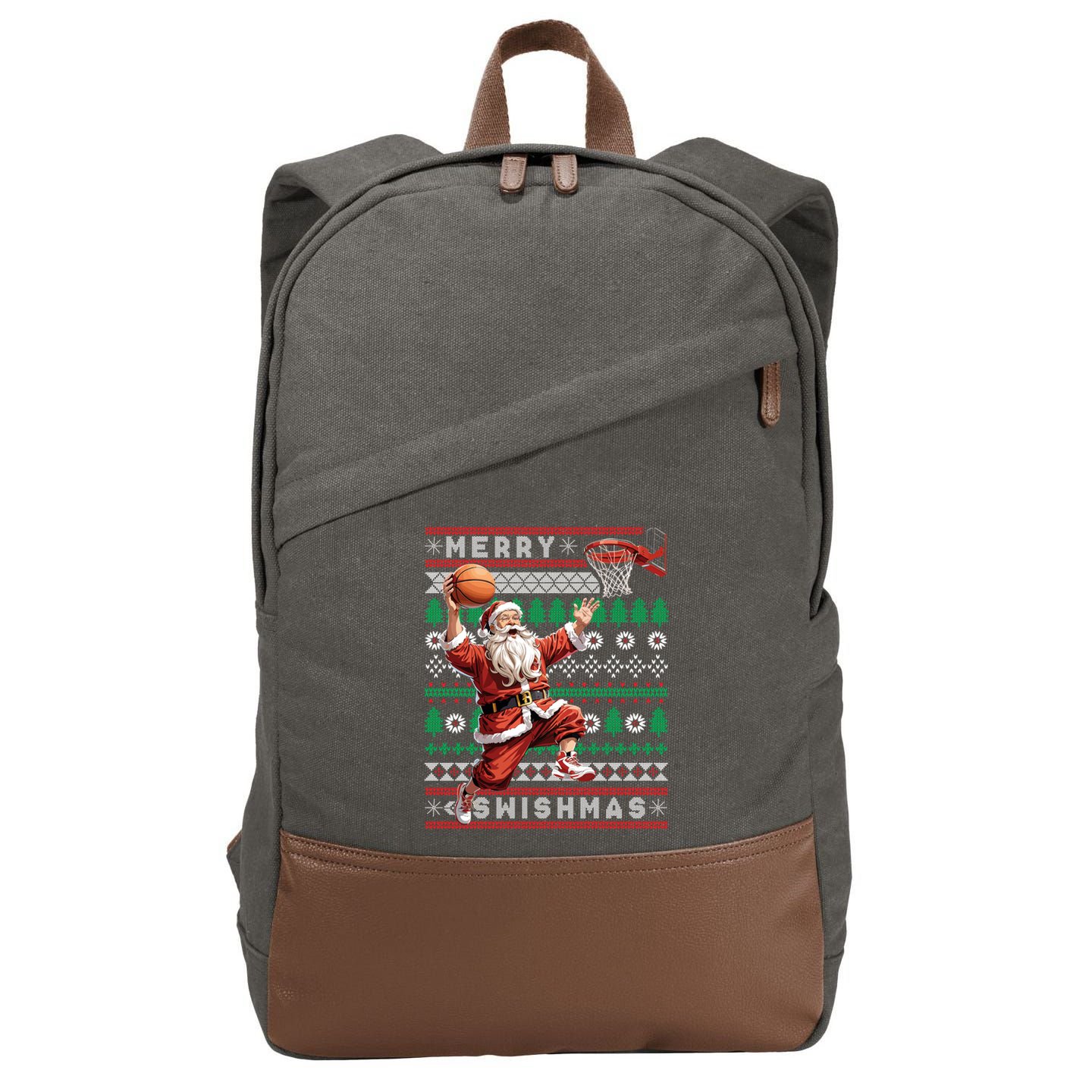 Merry Swishmas Ugly Christmas Basketball Christmas Cotton Canvas Backpack