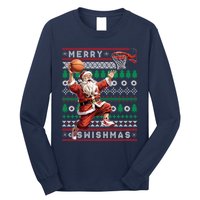 Merry Swishmas Ugly Christmas Basketball Christmas Long Sleeve Shirt