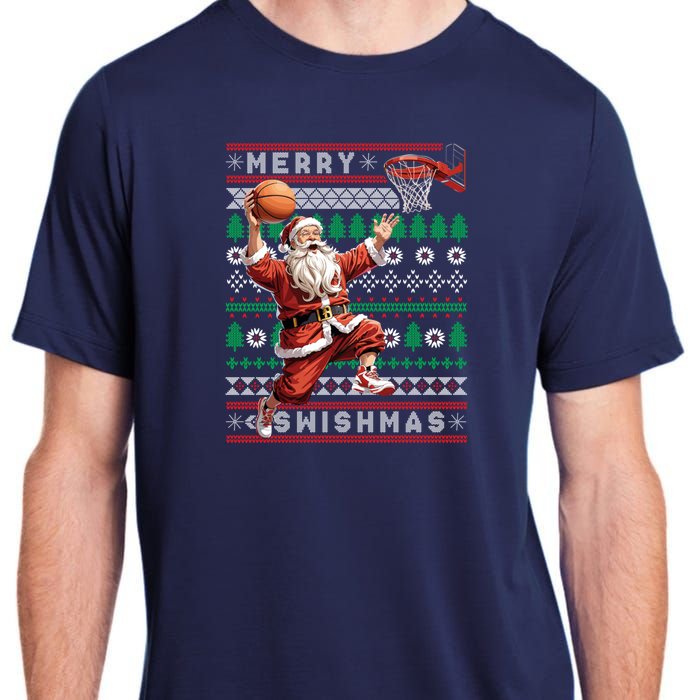 Merry Swishmas Ugly Christmas Basketball Christmas Adult ChromaSoft Performance T-Shirt