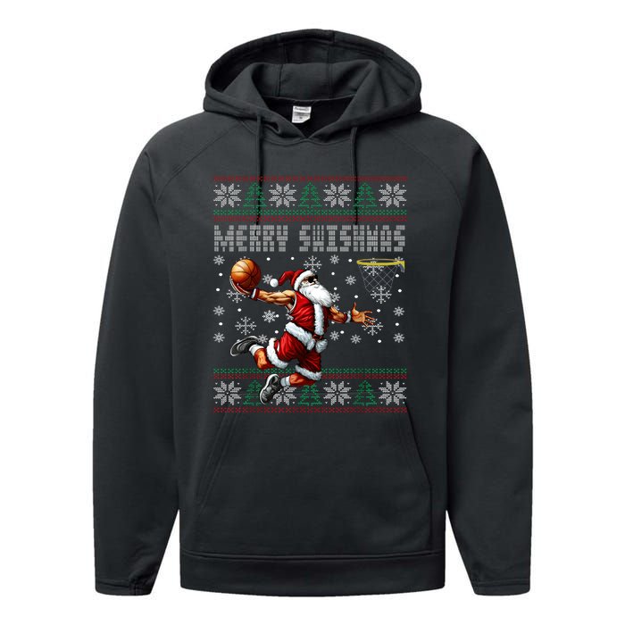 Merry Swishmas Ugly Christmas Basketball Christmas Performance Fleece Hoodie