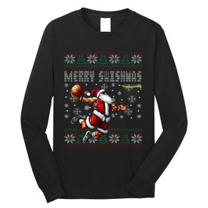 Merry Swishmas Ugly Christmas Basketball Christmas Long Sleeve Shirt