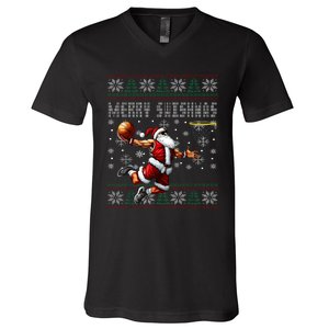 Merry Swishmas Ugly Christmas Basketball Christmas V-Neck T-Shirt