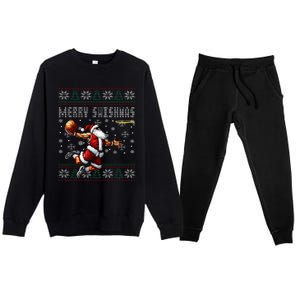 Merry Swishmas Ugly Christmas Basketball Christmas Premium Crewneck Sweatsuit Set