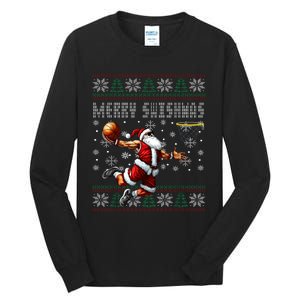 Merry Swishmas Ugly Christmas Basketball Christmas Tall Long Sleeve T-Shirt