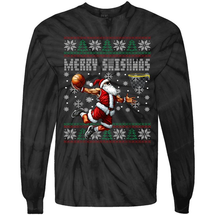 Merry Swishmas Ugly Christmas Basketball Christmas Tie-Dye Long Sleeve Shirt