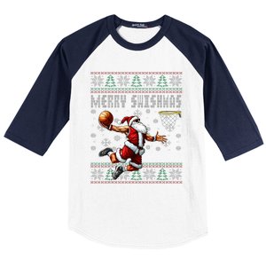 Merry Swishmas Ugly Christmas Basketball Christmas Baseball Sleeve Shirt