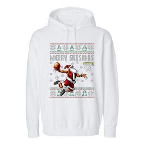 Merry Swishmas Ugly Christmas Basketball Christmas Garment-Dyed Fleece Hoodie