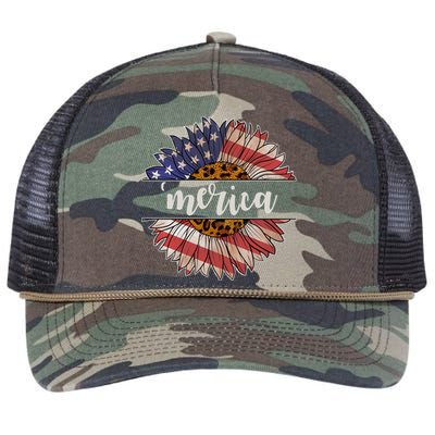 Merica Sunflower USA Vintage Retro Rope Trucker Hat Cap