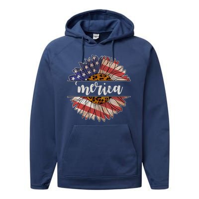 Merica Sunflower USA Vintage Performance Fleece Hoodie