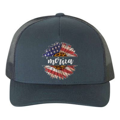 Merica Sunflower USA Vintage Yupoong Adult 5-Panel Trucker Hat