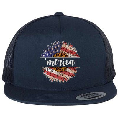 Merica Sunflower USA Vintage Flat Bill Trucker Hat