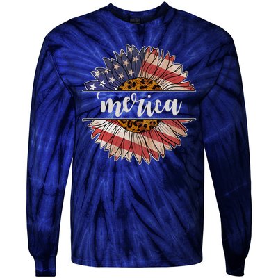 Merica Sunflower USA Vintage Tie-Dye Long Sleeve Shirt