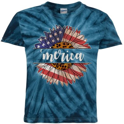 Merica Sunflower USA Vintage Kids Tie-Dye T-Shirt