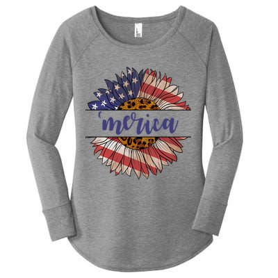 Merica Sunflower USA Vintage Women's Perfect Tri Tunic Long Sleeve Shirt