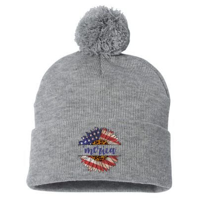 Merica Sunflower USA Vintage Pom Pom 12in Knit Beanie