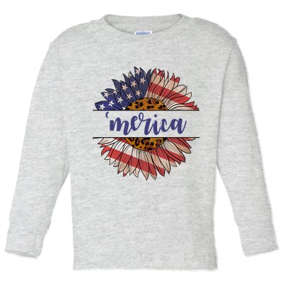 Merica Sunflower USA Vintage Toddler Long Sleeve Shirt