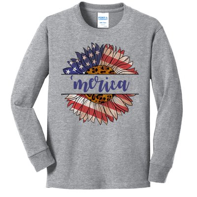 Merica Sunflower USA Vintage Kids Long Sleeve Shirt