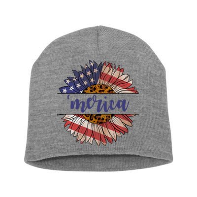 Merica Sunflower USA Vintage Short Acrylic Beanie