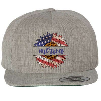 Merica Sunflower USA Vintage Wool Snapback Cap