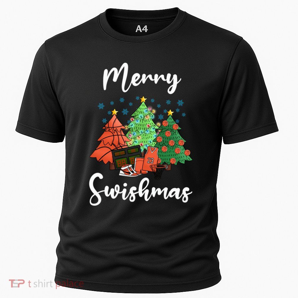 Merry Swishmas Ugly Christmas Basketball Cooling Performance Crew T-Shirt