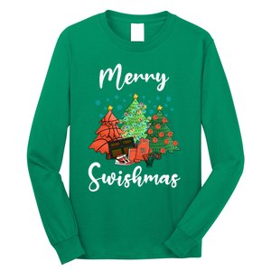 Merry Swishmas Ugly Christmas Basketball Long Sleeve Shirt