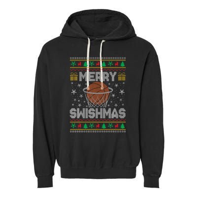 Merry Swishmas Ugly Christmas Sweater Basketball Christmas Garment-Dyed Fleece Hoodie