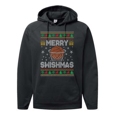 Merry Swishmas Ugly Christmas Sweater Basketball Christmas Performance Fleece Hoodie